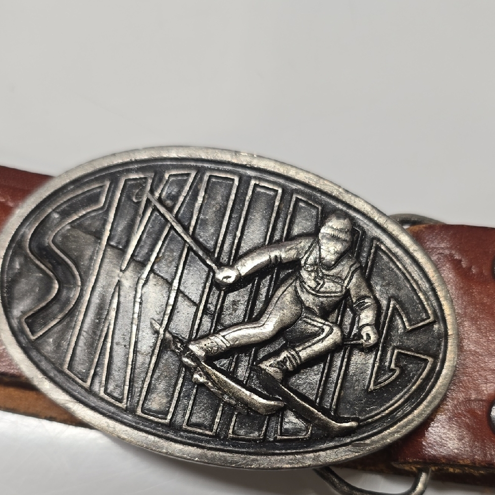 1970s Vintage Skiing Belt Buckle from Bergamot Brass Works Silver